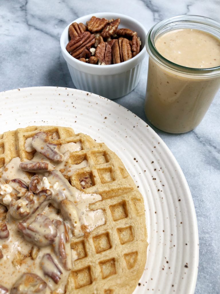 paleo pecan waffle 2 768x1024 - Paleo Pecan Waffles with a Pecan Praline Sauce