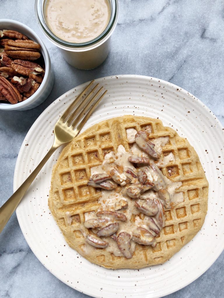 paleo pecan waffle 4 768x1024 - Paleo Pecan Waffles with a Pecan Praline Sauce