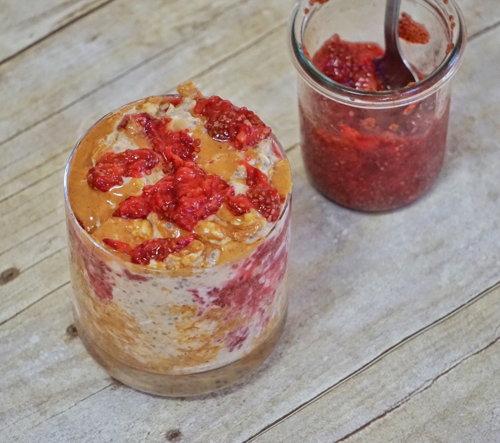 PBJ Oats Leahs Plate 1024x908 - Peanut Butter & Chia Jelly Overnight Oats