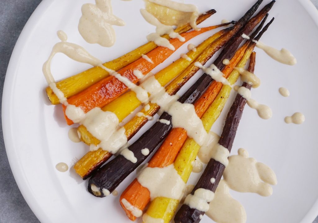 Roasted Rainbow Carrots with a Maple Tahini Sauce5 1024x719 - Roasted Rainbow Carrots with a Maple Tahini Sauce