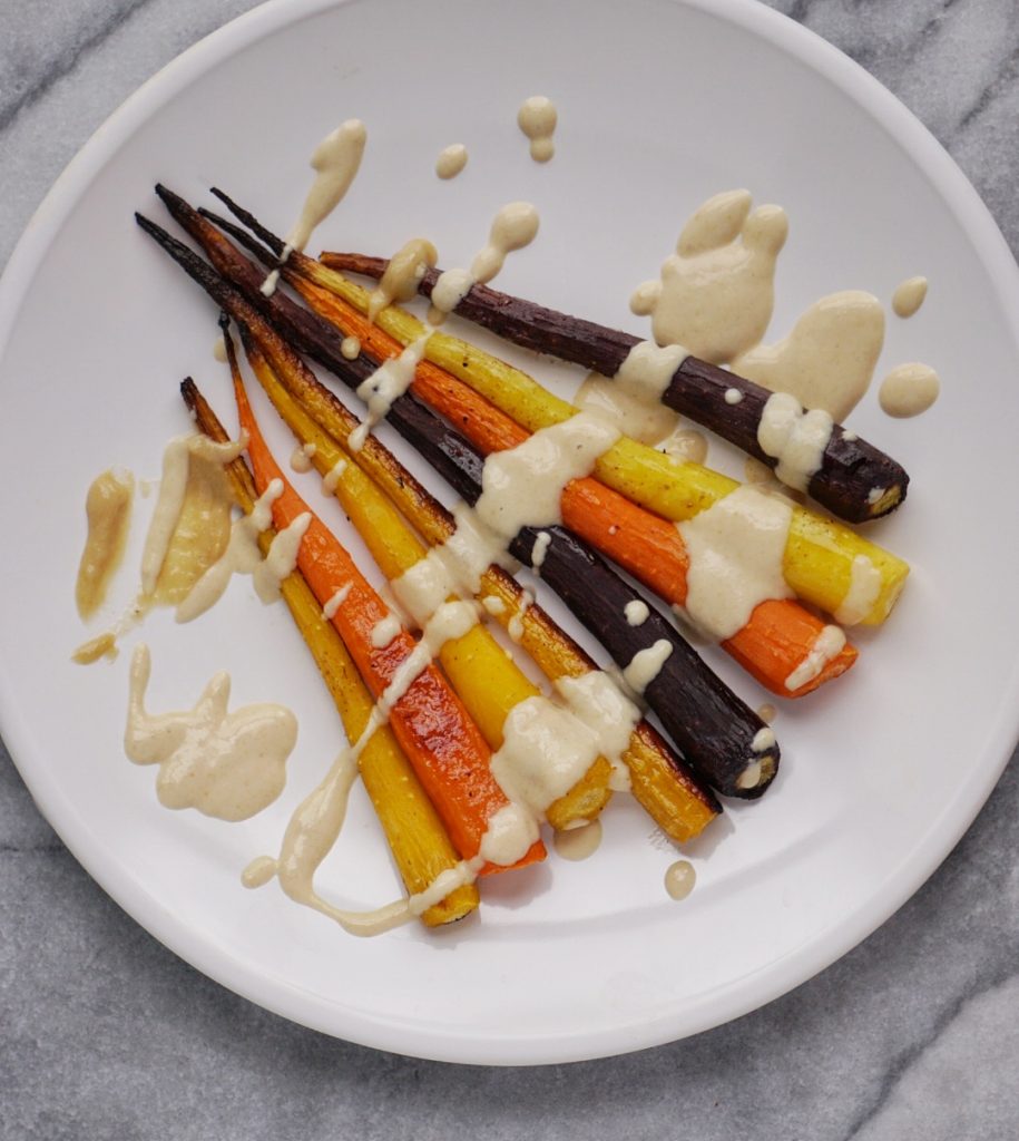 Roasted Rainbow Carrots with a Maple Tahini Sauce7 915x1024 - Roasted Rainbow Carrots with a Maple Tahini Sauce