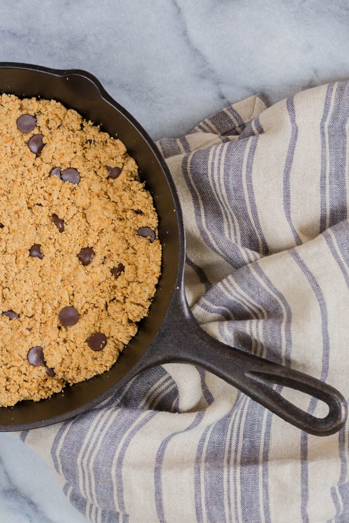 Gluten Free Chocolate Chip Cookie Skillet by Leahs Plate3 683x1024 - Gluten-Free Chocolate Chip Cookie Skillet