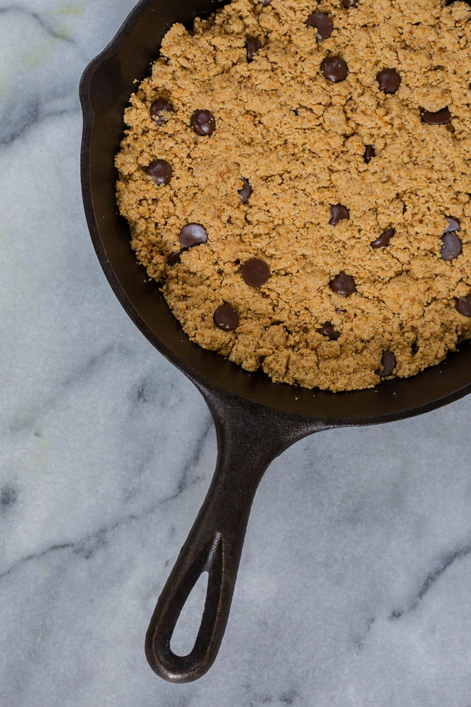 Gluten Free Chocolate Chip Cookie Skillet by Leahs Plate5 683x1024 - Gluten-Free Chocolate Chip Cookie Skillet