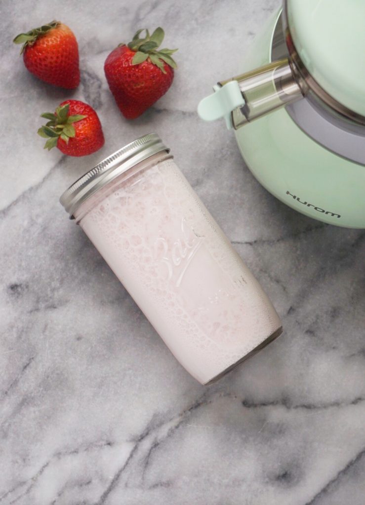 Strawberry Cashew Milk4 739x1024 - Perfectly Creamy Vegan Strawberry Cashew Milk