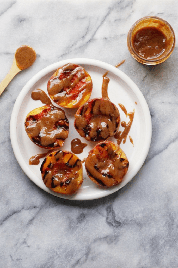 Grilled Peaches with a Sea Salt Caramel Sauce Vegan GF3 683x1024 - Grilled Peaches with a Sea Salt Caramel Sauce (Vegan & GF)