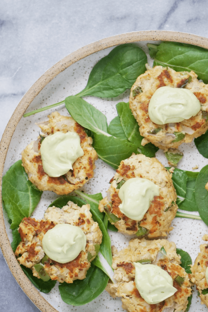 paleo salmon cakes with avocado aioli2 683x1024 - Paleo Salmon Cakes with a Dairy-Free Avocado Aioli