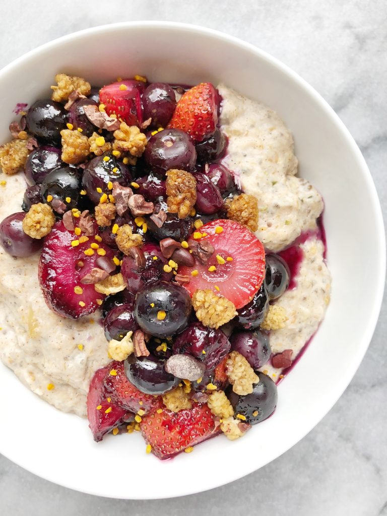 Grain Free Oatmeal with Stewed Berries Paleo Vegan 768x1024 - Grain-Free Oatmeal with Stewed Berries (Paleo & Vegan)