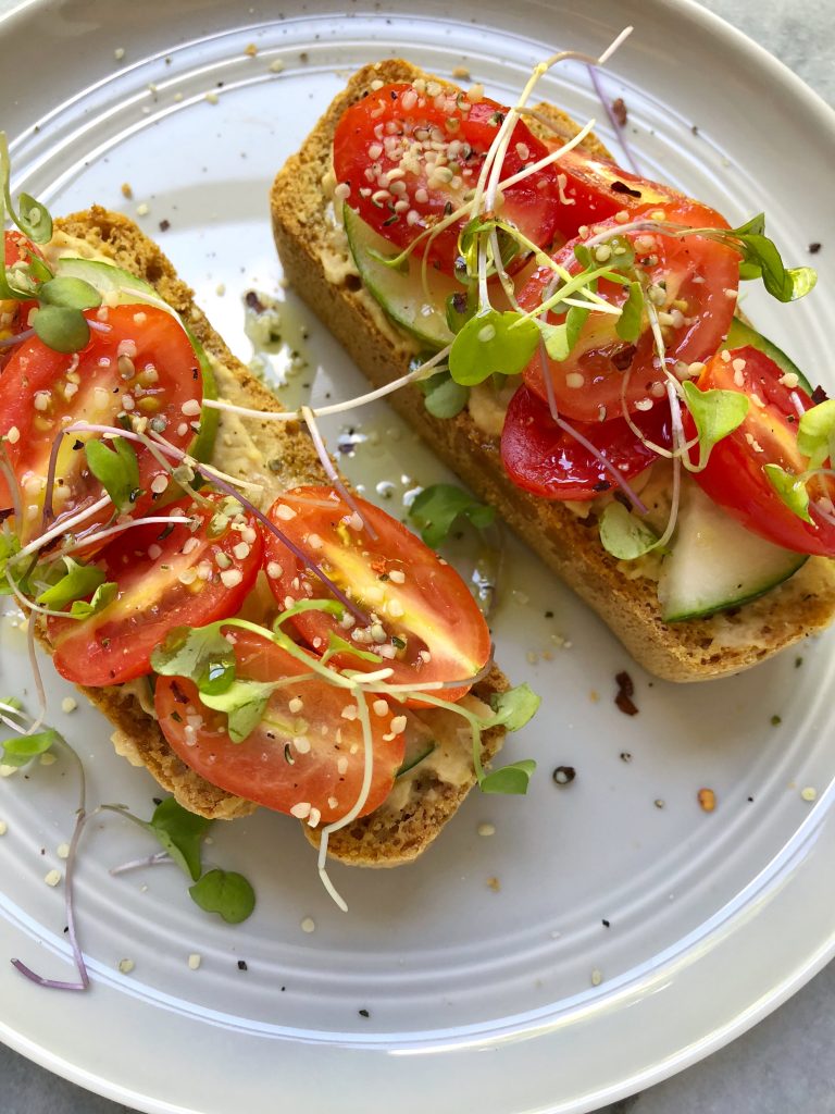 toast3 768x1024 - Hummus Cucumber Tomato Toast