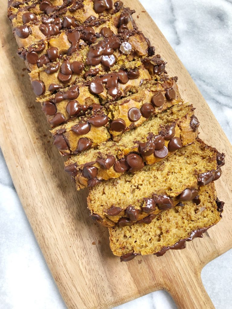 chocolate chip pumpkin bread 3 768x1024 - Chocolate Chip Peanut Butter Pumpkin Banana Bread