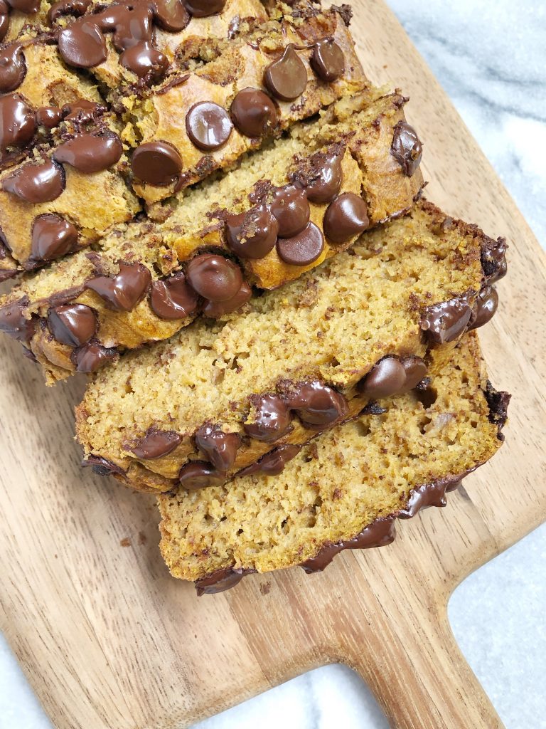 chocolate chip pumpkin bread 768x1024 - Chocolate Chip Peanut Butter Pumpkin Banana Bread