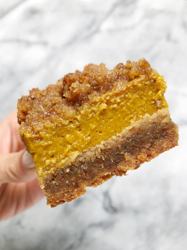 pumpkin bars 768x1024 - Pumpkin Pie Crumble Bars (Paleo)