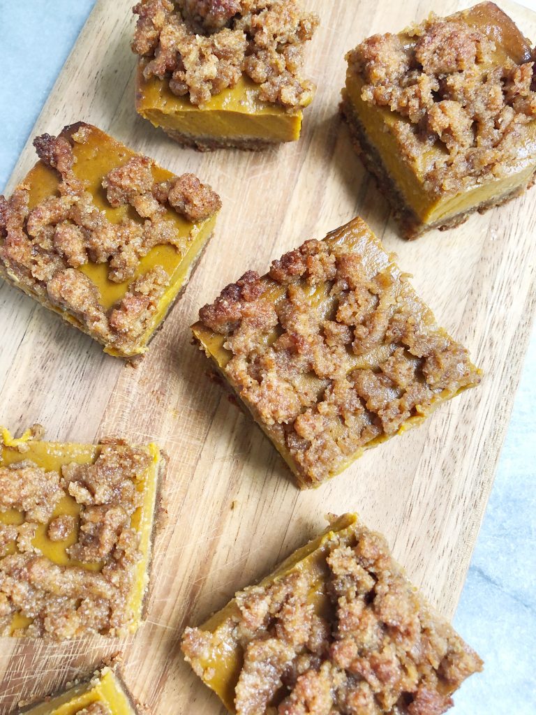 pumpkin bars2 768x1024 - Pumpkin Pie Crumble Bars (Paleo)