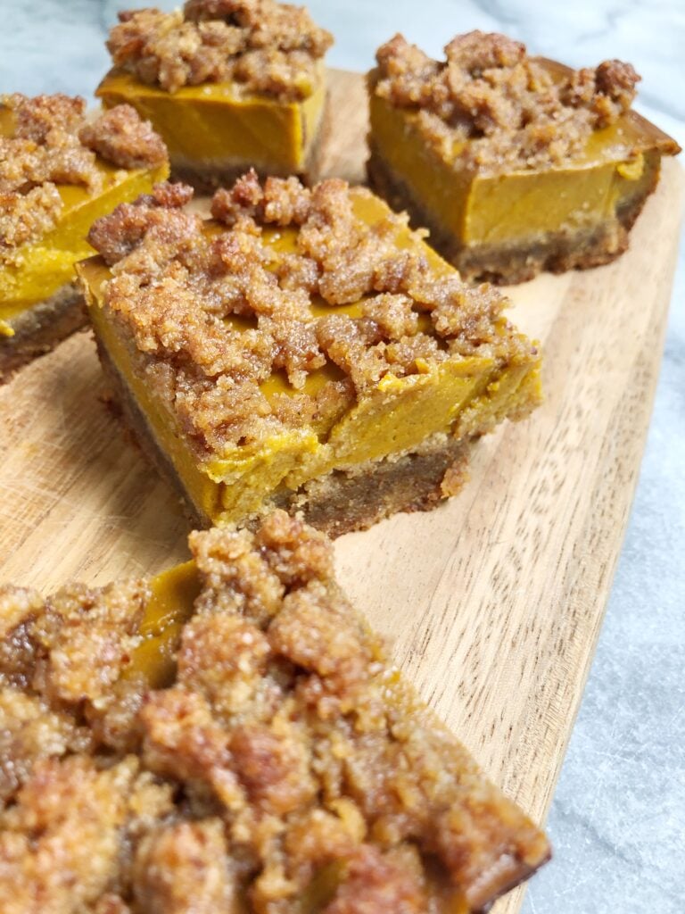 pumpkin bars3 768x1024 - Pumpkin Pie Crumble Bars (Paleo)