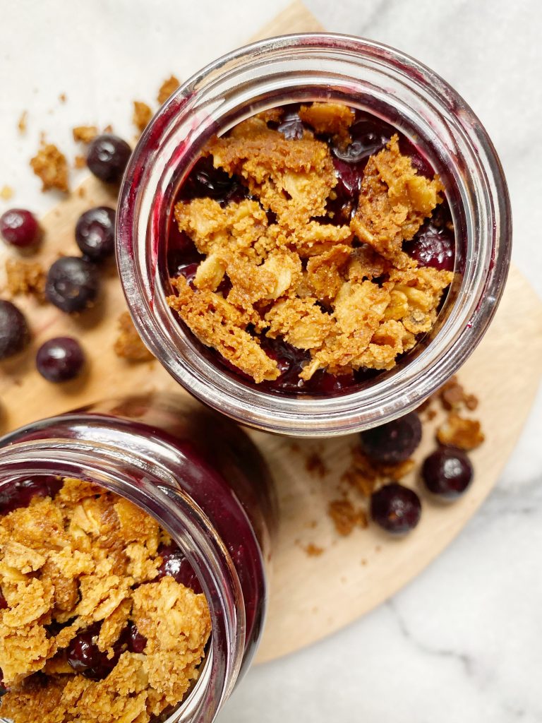 mini blueberry crisp 768x1024 - Healthy Mini Blueberry Crisp Jars (Vegan & GF)