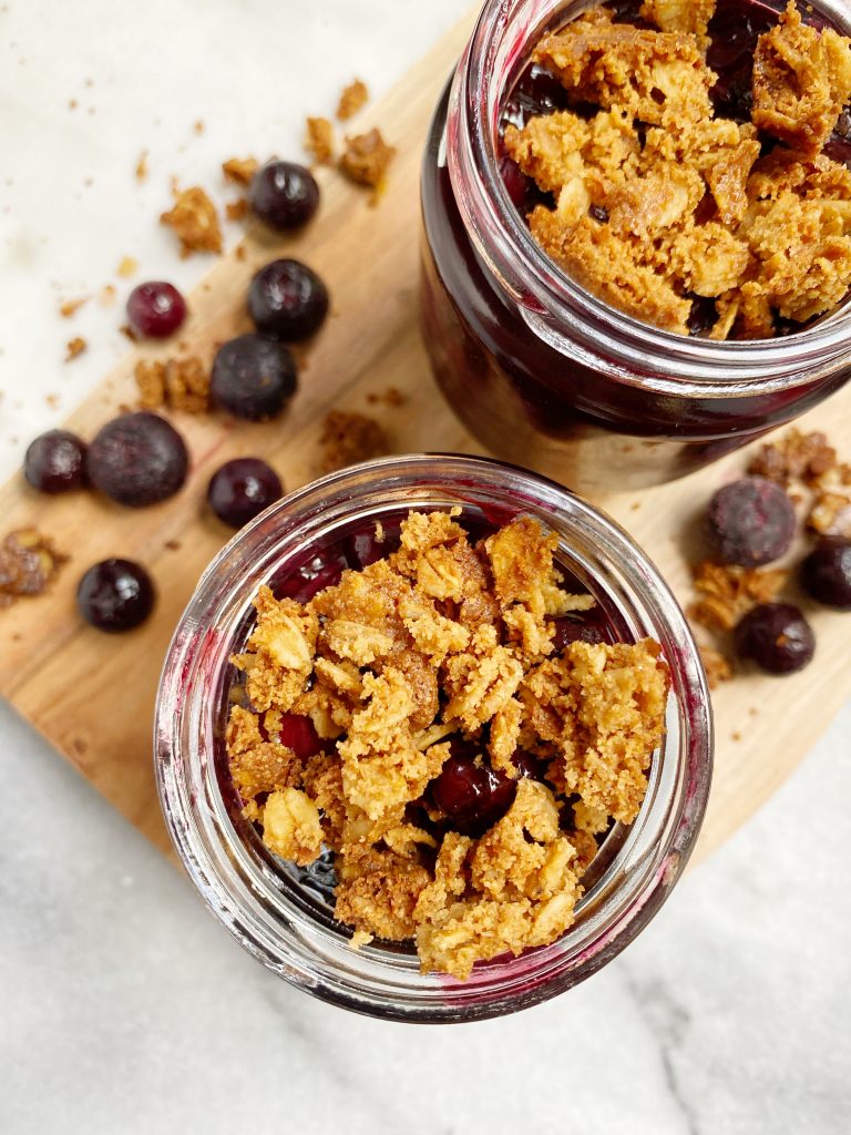 mini blueberry crisp3 768x1024 - Healthy Mini Blueberry Crisp Jars (Vegan & GF)