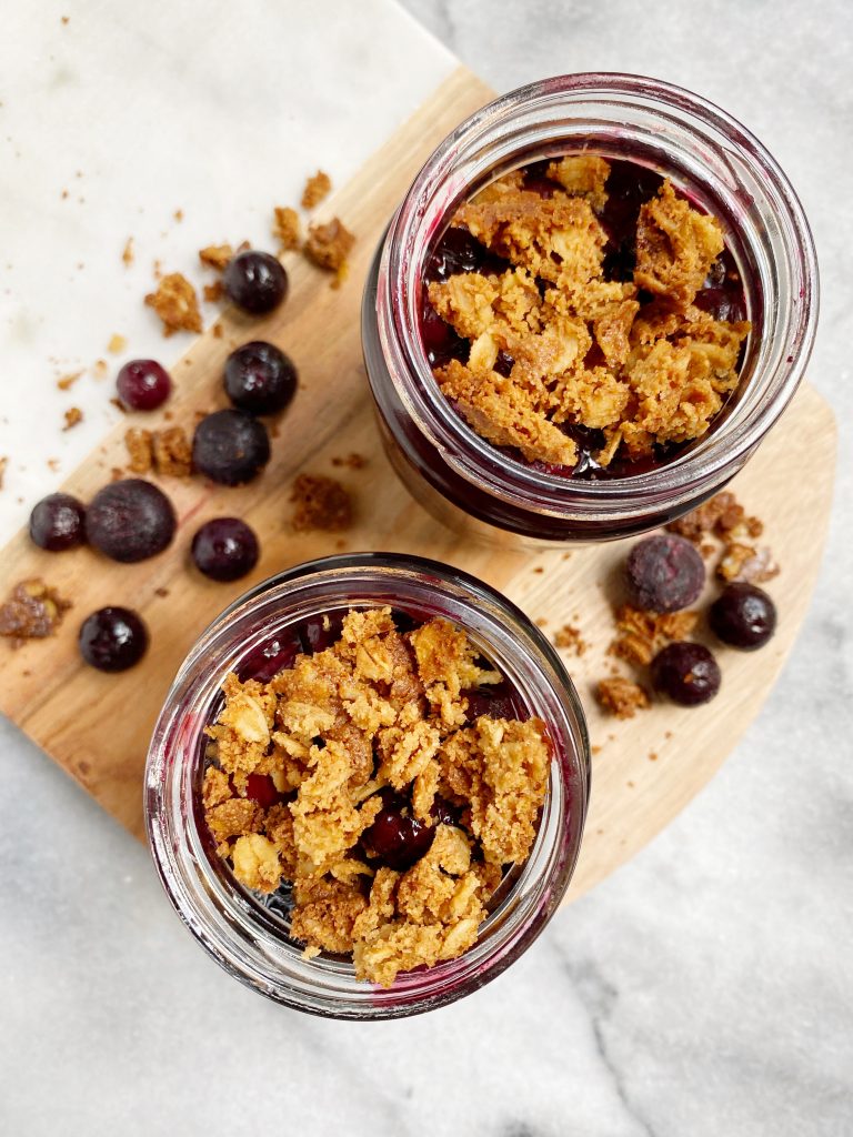 mini blueberry crisp4 768x1024 - Healthy Mini Blueberry Crisp Jars (Vegan & GF)