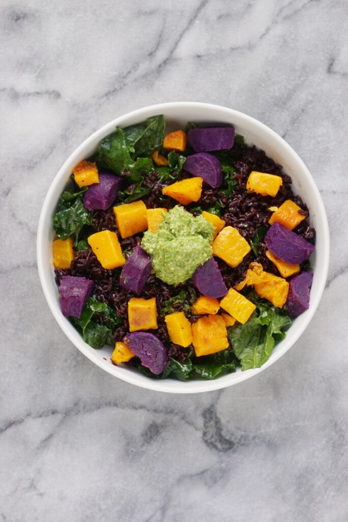 Coconut Black Rice Superfood Bowl with Pumpkin Seed Pesto (Vegan & GF)