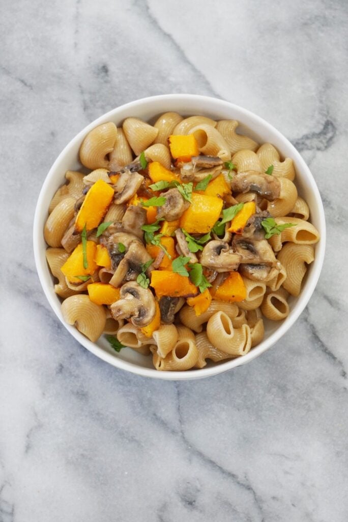 Caramelized Shallot, Mushroom & Butternut Squash Garlicky Pasta (Vegan)