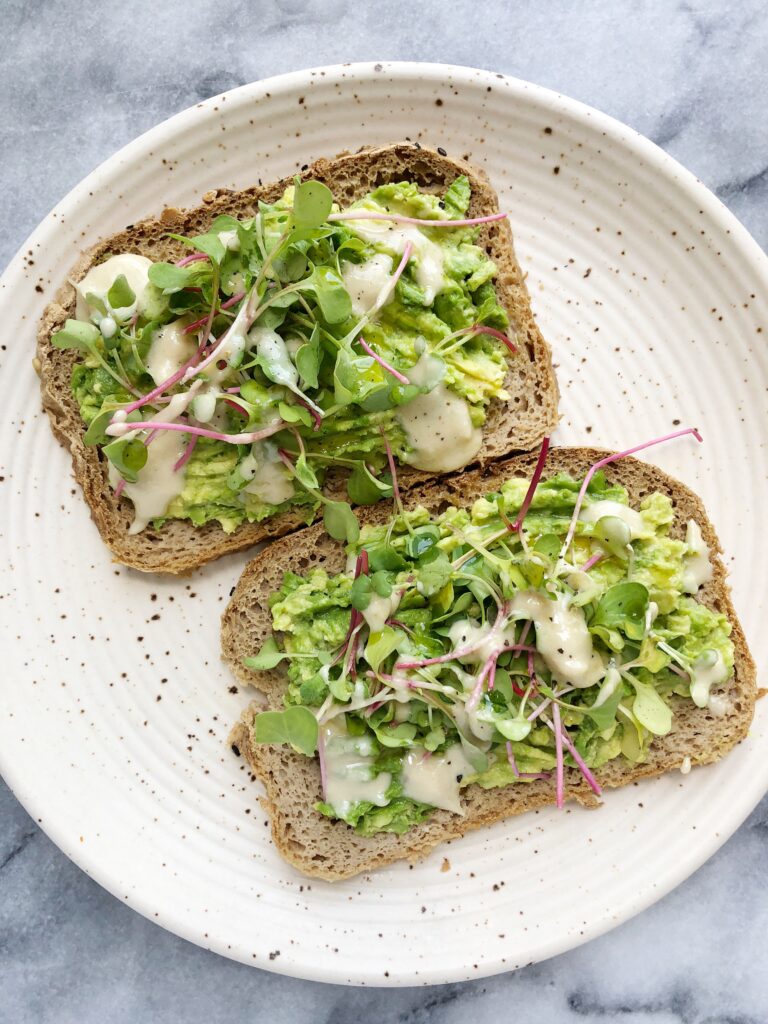 Avocado Toast with Micro Greens, Tahini & Olive Oil (Vegan, Gluten-Free)