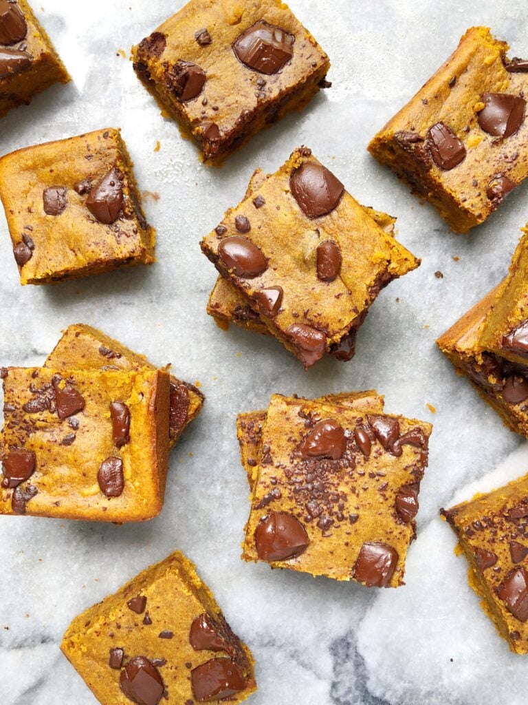 One Bowl Flourless Chocolate Chunk Pumpkin Bars