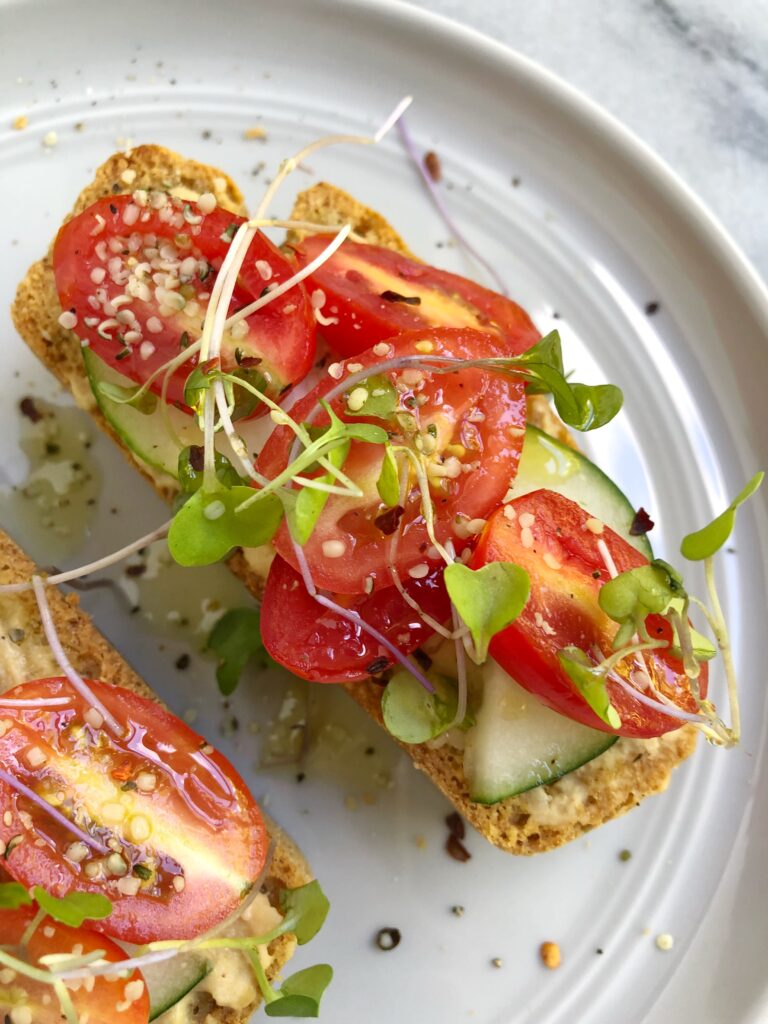 Hummus Cucumber & Tomato Toast