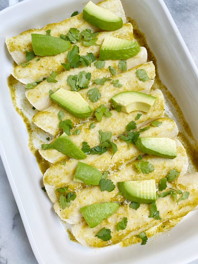 chicken enchiladas in a baking dish